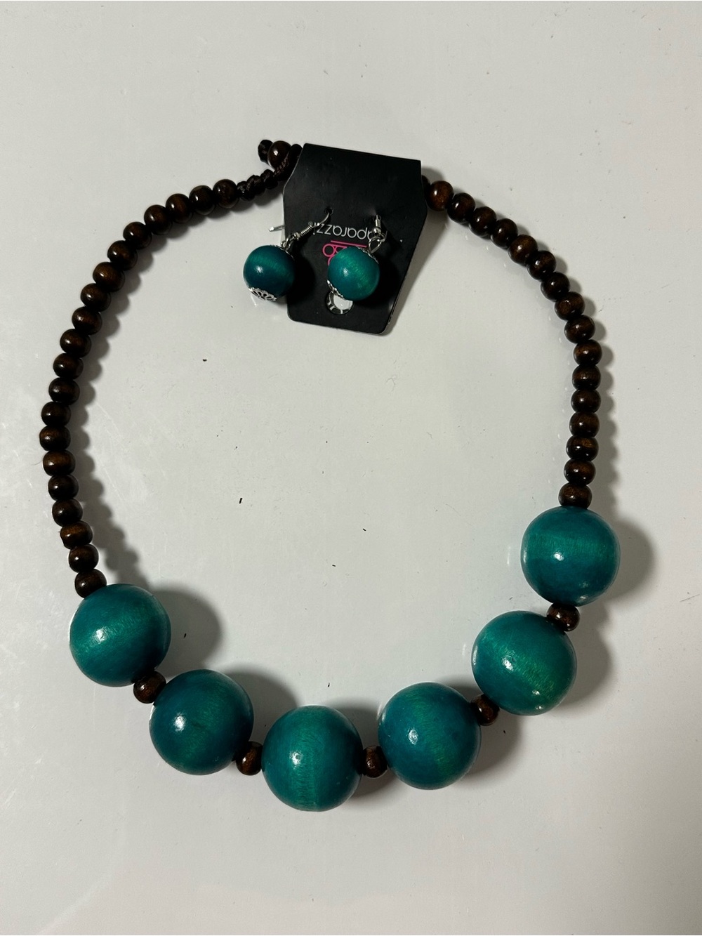 paparazzi Teal and Dark Brown Beaded Necklace Set